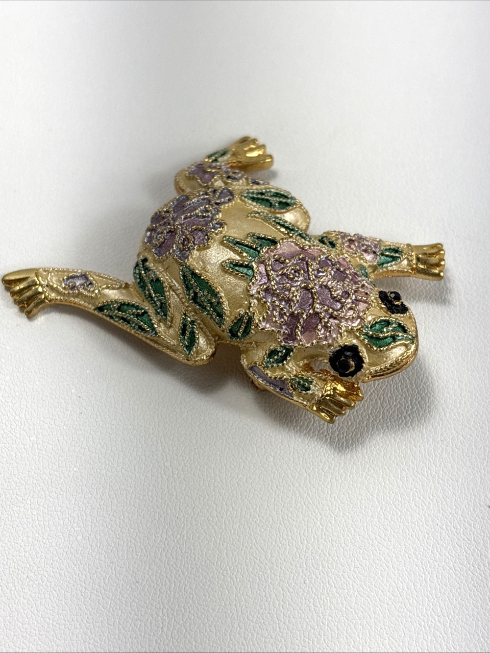 Vintage Frog Multicolor Pastel Gold Tone enamel Cloisonne Brooch Pin